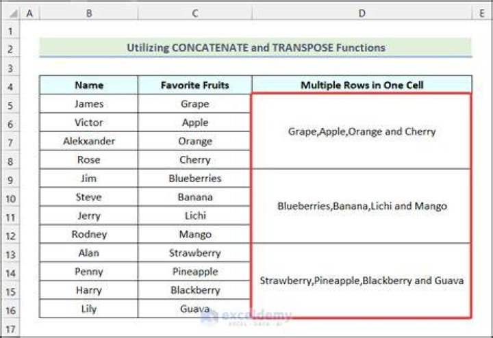 How do I combine multiple rows into one in Excel with duplicates?